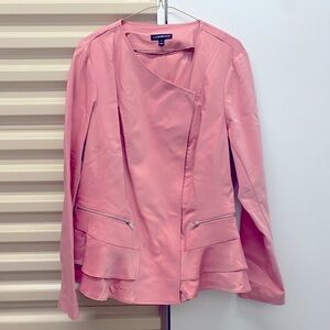 Lane Bryant Pink Work Blazer with Zipper and Ruffles